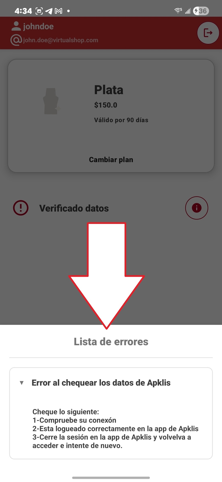 Lista de errores