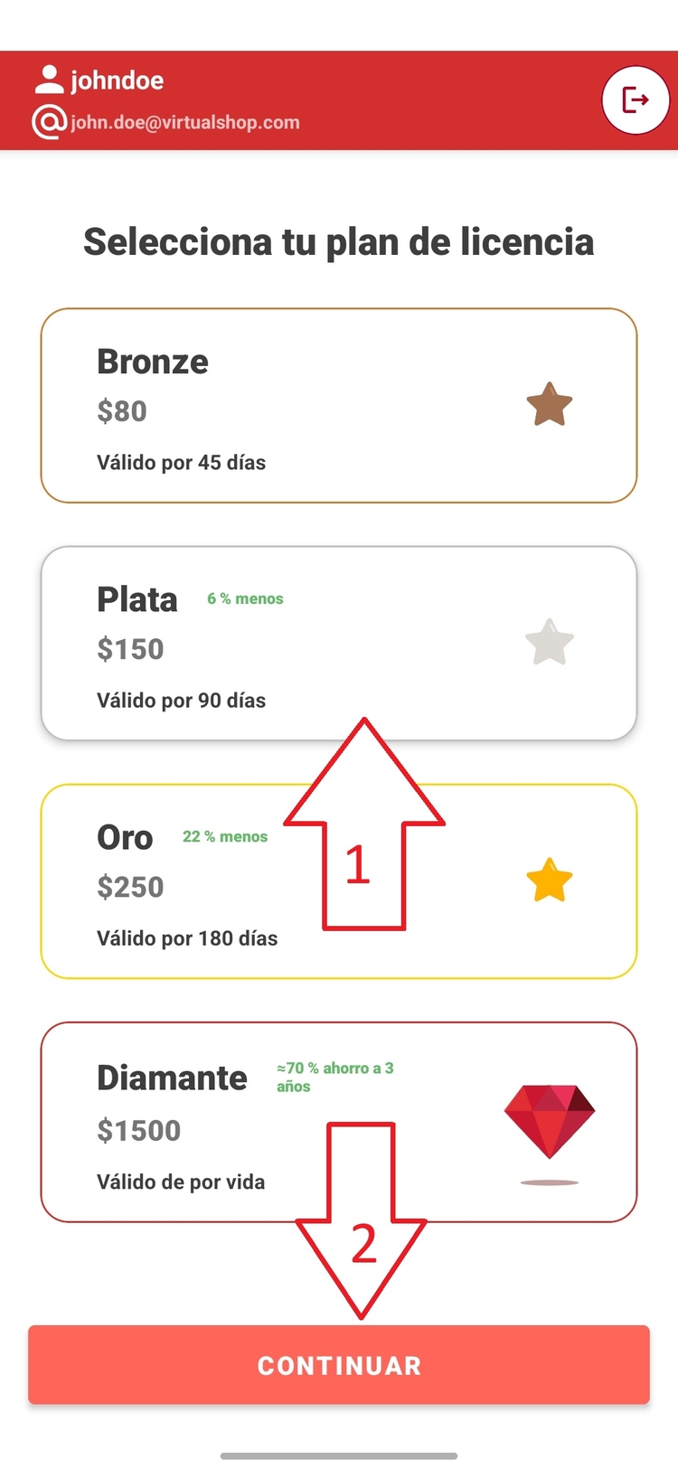 Selección de plan de licencia